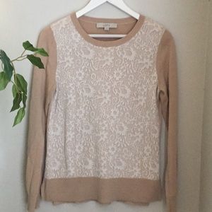 Ann Taylor LOFT beige lace sweater, size M